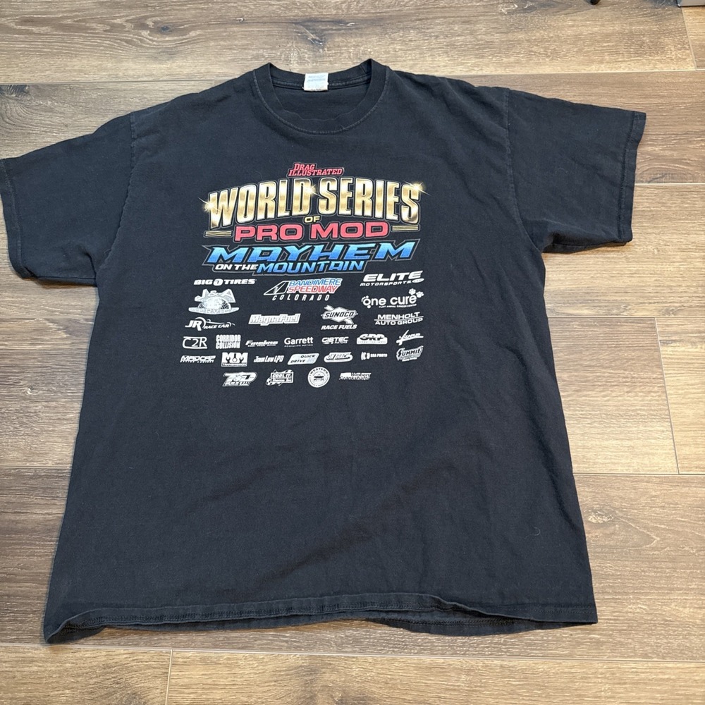 Vintage Drag Illustrated World Series Pro-mod Bandimere Mayhem Mountain T-shirt